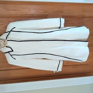 INC International Concepts Sz L White Dressy Coat With Black Piping 100% Cotton